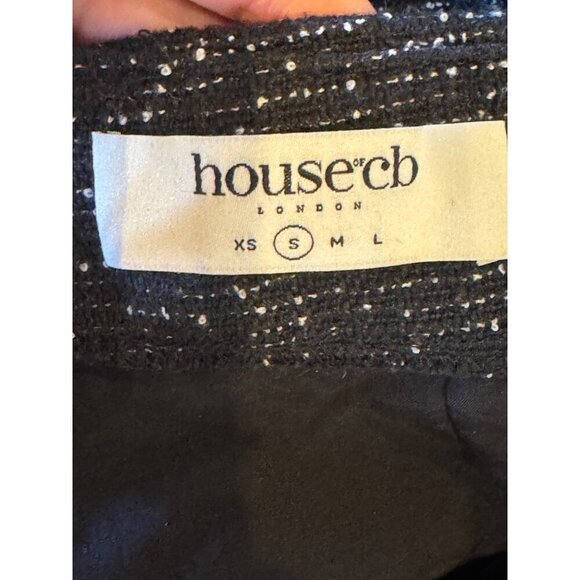 House Of CB Skirt Women Small Black‎ Tweed Draped Fringe Mini Sexy Preppy - Picture 7 of 10